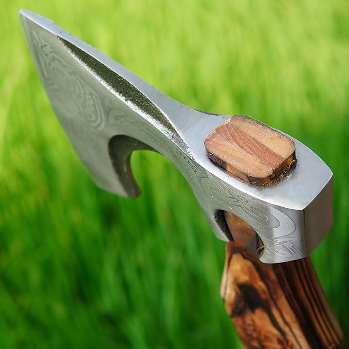 19" Custom Gift Hand Forged Viking Axe- Carbon Steel Camping Axe with Rose Wood Shaft - Viking Gifts for Men, Bearded Camping Axe (VALHALA 19)