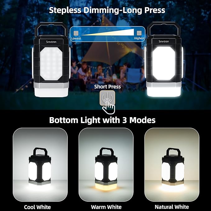 Sinvitron Camping Lantern Rechargeable??0,000mAh Portable Camping Lights, QC3.0 Fast Charging,1000 Lumens,350H Runtime,IPX5 Waterproof Emergency Light for Hurricanes,Power Outages,Camping