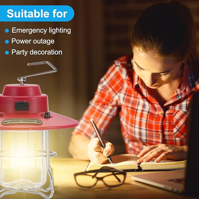 PATIKIL LED Camping Lantern, 2 Pack Vintage Rechargeable Lantern 3 Light Modes Portable Hanging Outdoor Tent Light for Camping Hiking Fishing, Green, Copper 3.66 Inch