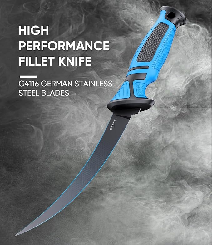 Fillet Knife and Bait Knife Set Performance 5"-6"-7" G4116 German Flex Razor Sharp Stainless-Steel Blade with Sheath for Filleting and Boning, Pro Fishing Gear and Equipment Tools, Cool Fishing Gift for Men (Black-Blue)