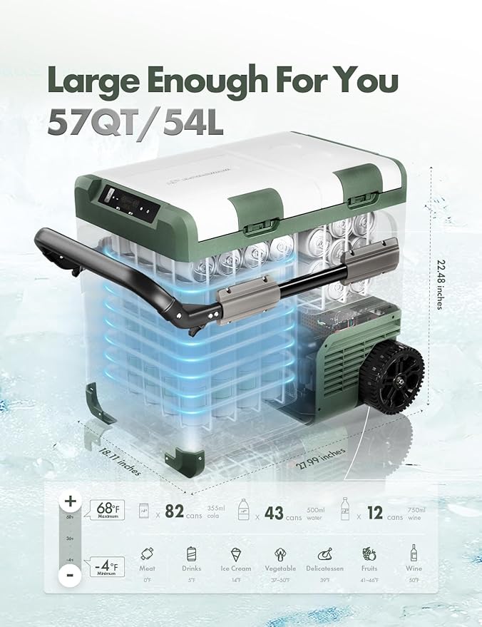 A-Premium 12 Volt Refrigerator 57QT/54.2L Portable Car Fridge Cooler, -4°F~68°F Separated Zone Portable Freezer APP Control with 12/24V DC & 110/240V AC Adapter,for Travel Car Camping Truck Roadtrips
