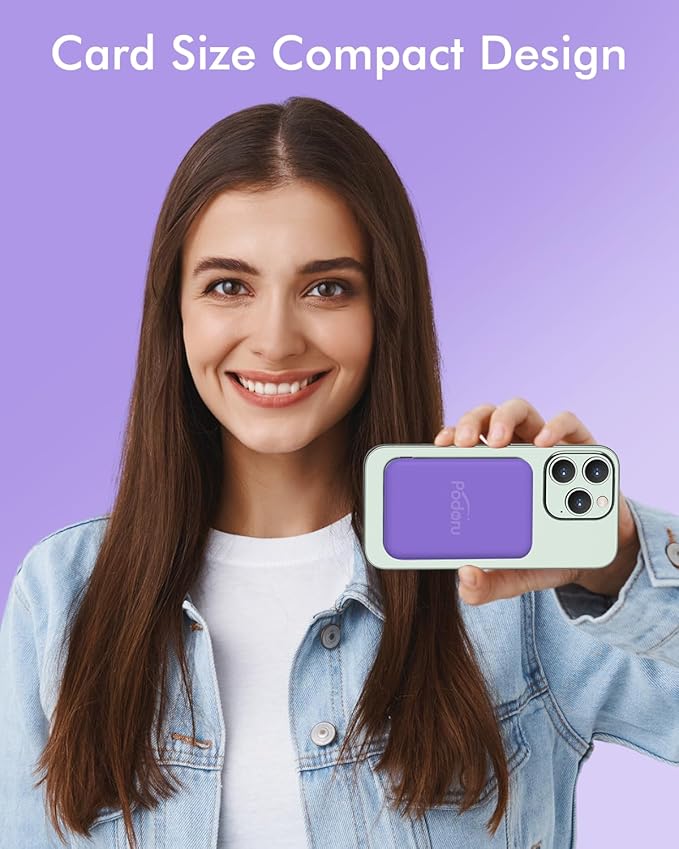 podoru for Magsafe Battery Pack, 5000mAh Magnetic Power Bank with Type-C Cable 20W PD Fast Charging Lighting Input Wireless Portable Charger for iPhone 17/16/15/14/13/12/ All Series-Demon Purple