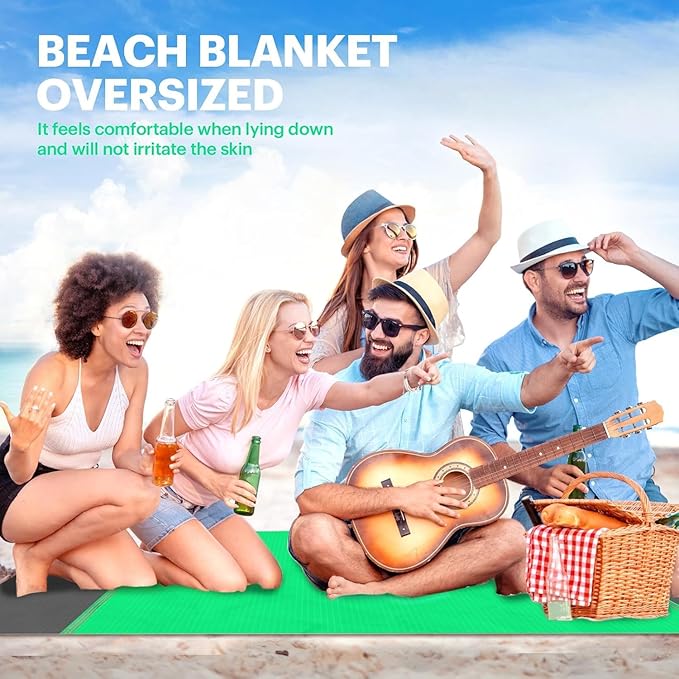 EASYFUN Beach Blanket Sandproof Oversized, 79''×83'' Extra Large Beach Mat, Portable Picnic Mat for Travel Camping Hiking, Lightweight Beach Essentials Family Water Resistant Mat Nylon 210T