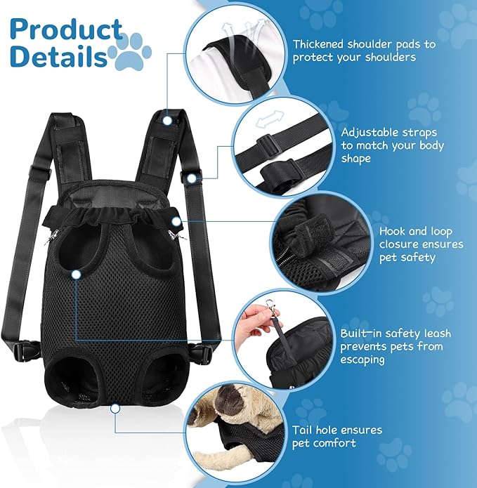 YUDODO 2-Pack Pet Dog Carrier Backpack Adjustable Dog Front Carrier, Legs Out Easy-Fit Dog Travel Backpack Carrier for Hiking Camping for Small Medium Dogs Cats and Rabbits (Small Black+Pink)