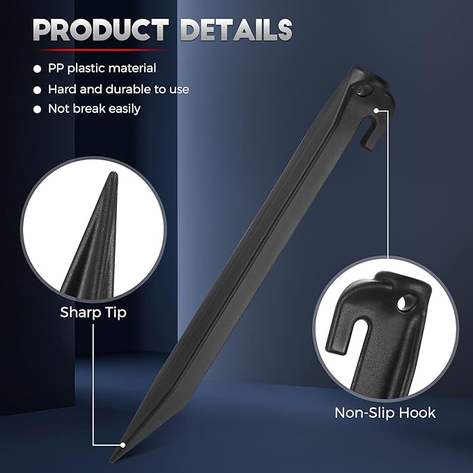 Yalikop 9 Inch Plastic Inflatable Tent Stakes Black Replacement Yard Inflatable Accessories for Camping Tent Pegs Garden Home Decorations