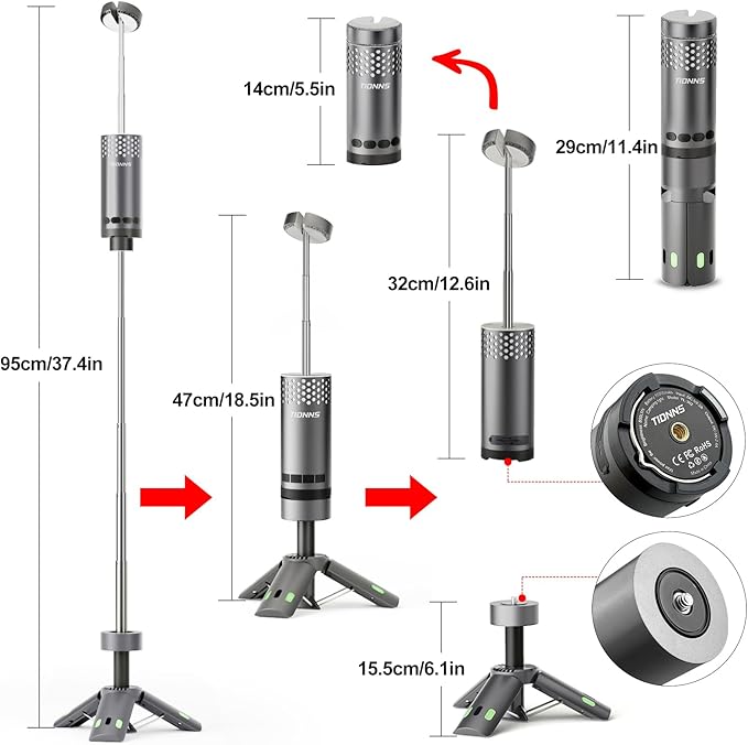 Camping Lights Rechargeable, Detachable Camping Lantern with Stand, Telescopic Waterproof Camp Lamp, Magnetic Work Hanging Light, LED Tent Flashlights for Emergency (Gray- Upgraded)