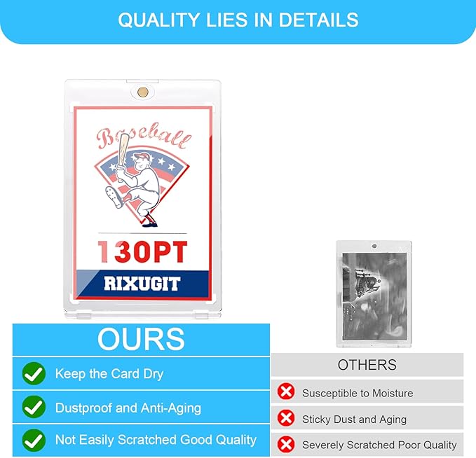 130pt Magnetic Card-Holders for Trading Cards - 15-Pack One Touch Card Case with Stronger Magnet, UV Protection, Card Protectors Hard Plastic, Card Sleeves Display Case for Baseball Card Sports Cards
