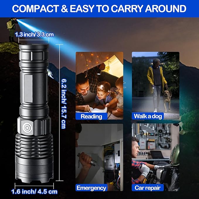 Rechargeable Flashlights High Lumens, 1 Pack Super Bright Tactical Flashlight With Adjustable Lighting Modes, Zoomable Handheld Led Flash Light For Camping Emergency Home Gift (Battery Included)