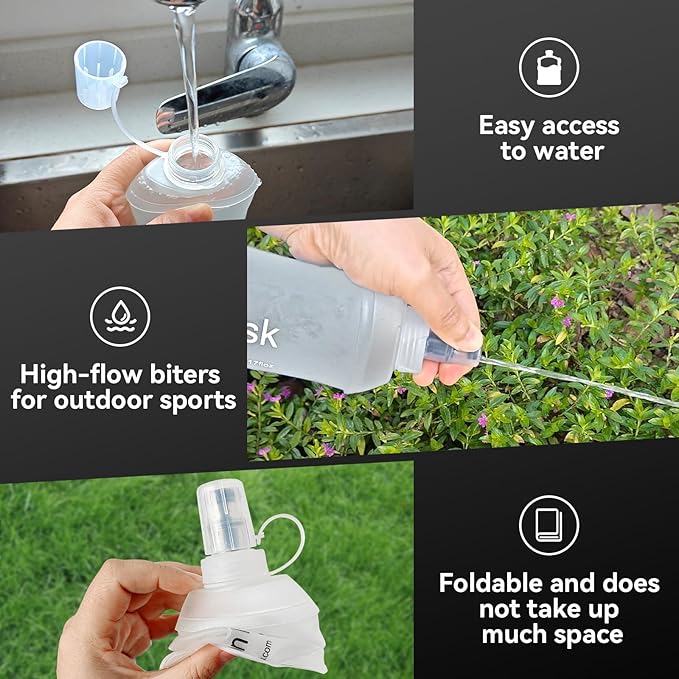 250ml Soft Flask, Soft Water Bottle for Hydration Packs, Running, Hiking, Cycling and Climbing - White