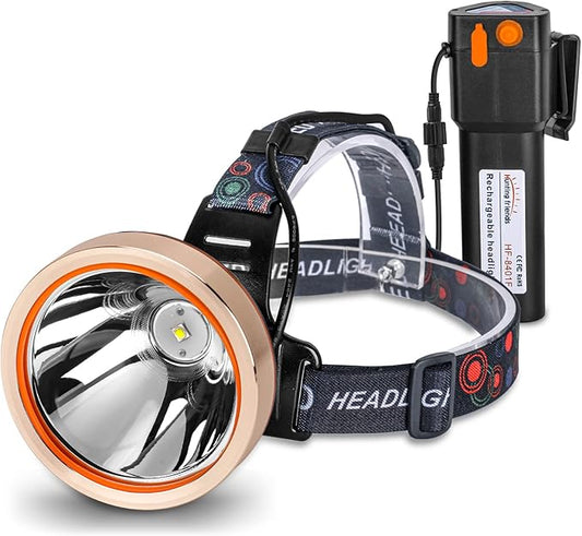 High Power Rechargeable LED Headlamp - Waterproof Adjustable Head Flashlight, Hands-Free Head Torch for Camping, Hiking, Hunting, Fishing, Emergency, Outdoor Activities, Ultra Bright Comfortable Wear