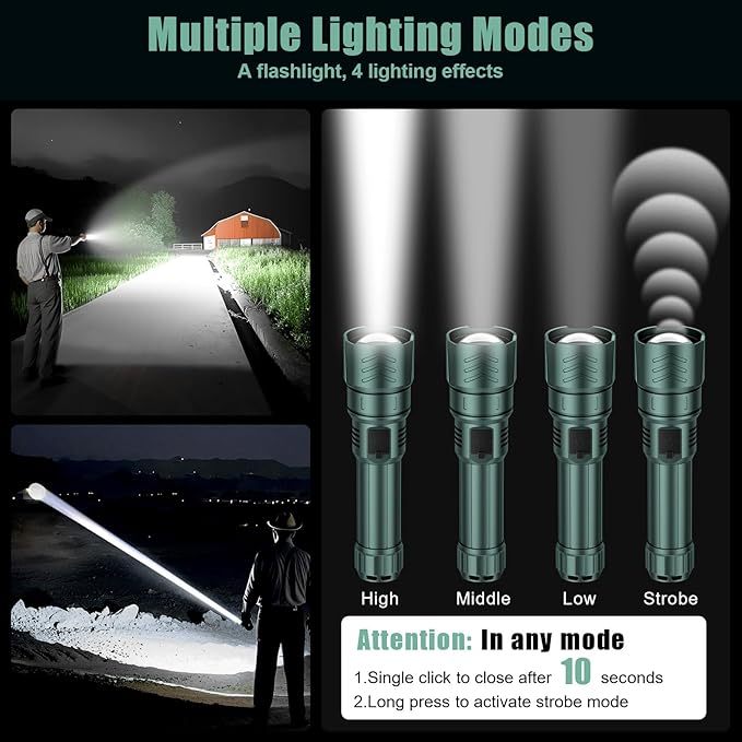 SKYFIRE Rechargeable Flashlights High Lumens,LED Super Bright Flashlight,Zoomable,Power Bank Four Modes,Waterproof Flash Light for Camping Essentials,Outdoor and Home Emergencies-No Lens