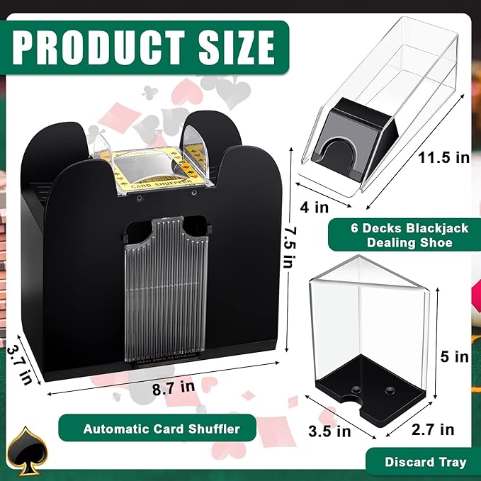Aoriher Blackjack Game Combo Set, Include Blackjack Layout Felt,Shoe 6 Deck Automatic Card Shuffler Discard Holder Trays and 10 Cut Cards for Casino, Party Night(Green)