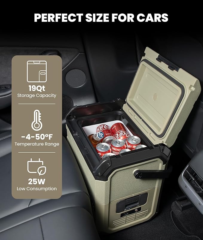 EENOUR D18 12 Volt Car Refrigerator, Portable Freezer with Detachable Battery 19Qt/18L, Battery & Solar Powered Cooler, -4~50℉, 12/24V DC, 110~240V AC, 12V Fridge for Camping, Road Trips, RV, Truck