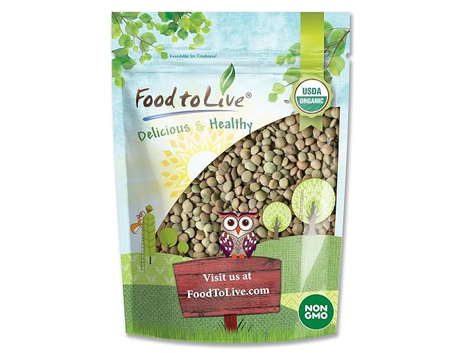 Organic Whole Green Lentils, 5 Pounds – Non-GMO, Dried Raw Beans, Sproutable, Vegan, Kosher, Bulk. High in Folate, Dietary Fiber, Protein. No Soaking Required. Great for Soups, and Veggie Burgers.