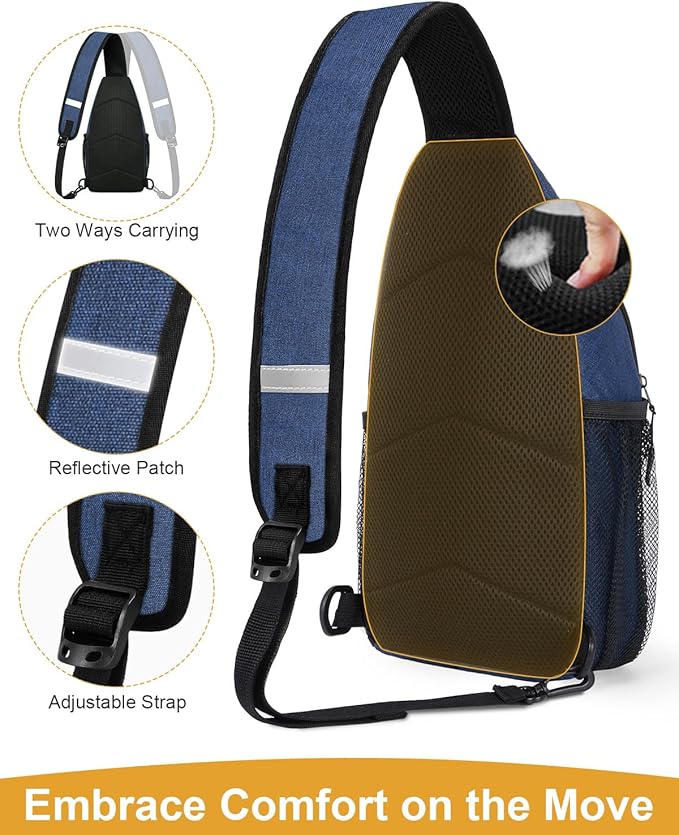 Crossbody Bags for Women Man Waterproof Sling Bag Backpack Trendy Casual Cross Body Bag with Convertible Shoulder Strap Chest Bag for Camping Hiking Travel Essentials (Blue, Medium)