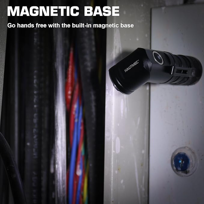 HAUTMEC 1400 Lumen Rechargeable Flashlights LED EDC Flashlight with 90 Degree Flashlight Swivel Head 5 Modes Pocket Flashlight Magnetic Base for Camping, Working, Outdoor, Hiking, Emergency