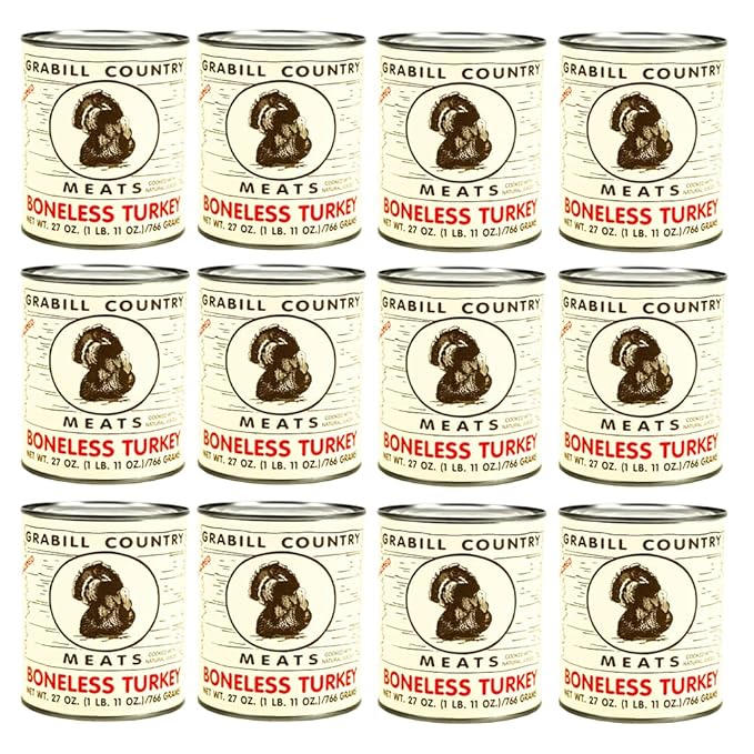 Grabill Country Meats Canned Boneless Turkey – 27 oz Cans, Pack of 12 | Premium All-Natural White Meat, Fully Cooked, Heat & Serve | Shelf-Stable Protein for Quick Meals, Sandwiches, Salads, Casseroles, Camping, Emergency Food & Pantry Storage