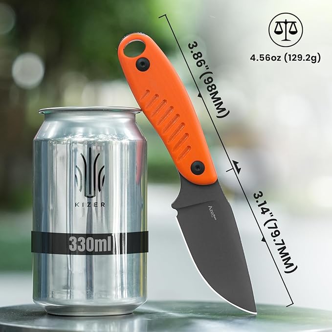 Kizer Hare Fixed Blade Knife with Sheath, 3.14" D2 Steel Blade EDC Hunting Knife with Orange G10 Handle, Small Bushcraft Survival Knives, Outdoor Camping Knives for Men Women, 1077A1