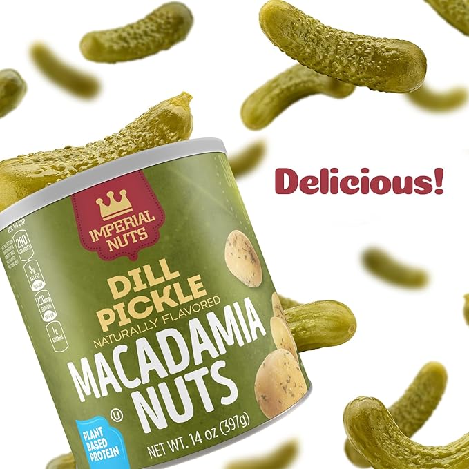 Imperial Nuts - Oil Roasted Macadamia Nuts | Flavored Nuts | Gluten Free, Vegan and Keto Friendly Food | Plant Based Protein, Delicious Buttery Taste | Kosher (Dill Pickle Macadamia Nuts)