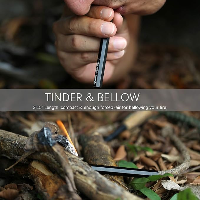 CrocSee Aluminum Bellows Tube Sleeve, Survival Waterproof Wick Hemp Cord Tinder Kits for Fire Starting