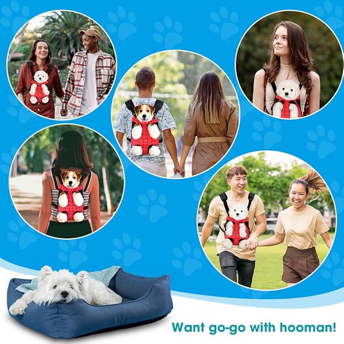 Dog Backpack Carrier, Front Pocket for Essentials, Legs Out Carrying Sling Travel Bag for Small Medium Dogs 2.5-4 Lbs, Soft Wearable Puppy Chest Carry Backpacks for Walking/Hiking/Camping/Traveling