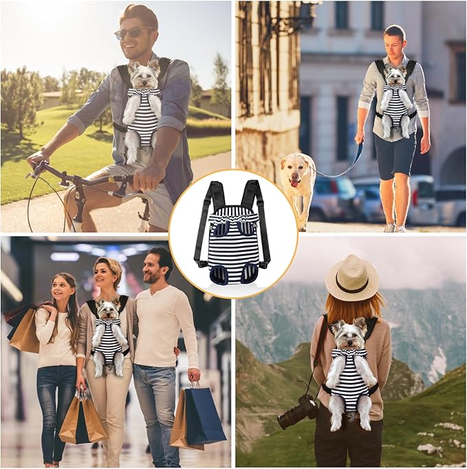 YUDODO Pet Dog Carrier Backpack Adjustable Dog Front Carrier, Legs Out Easy-Fit Dog Travel Backpack Carrier for Hiking Camping for Small Medium Dogs Cats and Rabbits (Small), C-Blue White Strip