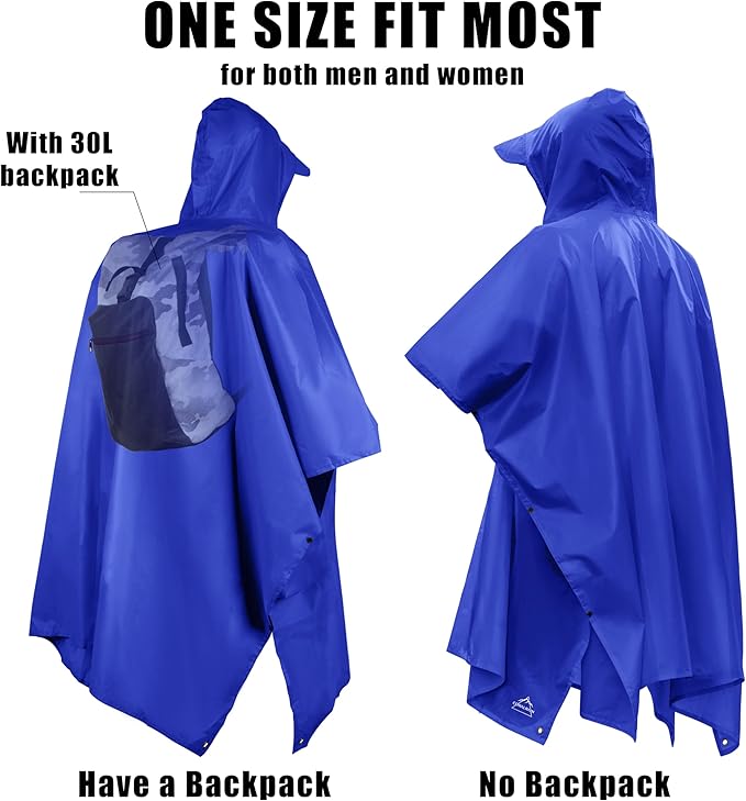 Coralrain Hooded Rain Poncho Lightweight Waterproof Unisex Raincoat Jacket with Pocket for Men Women Adult