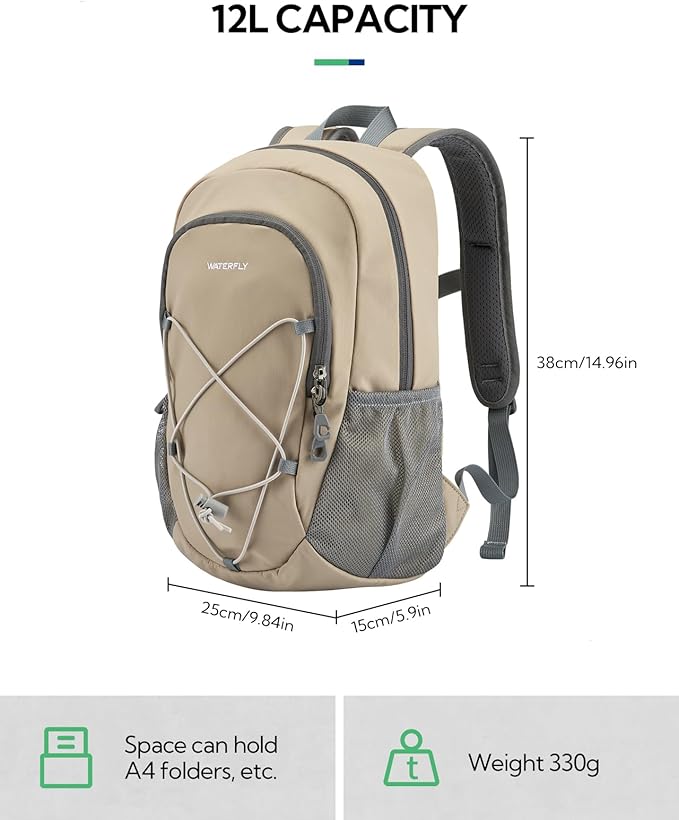 WATERFLY 12L Small Hiking Backpack: Day Pack Lightweight Travel Bag Camping Fitness Cycling Outdoor Sports Daypack For Women Men