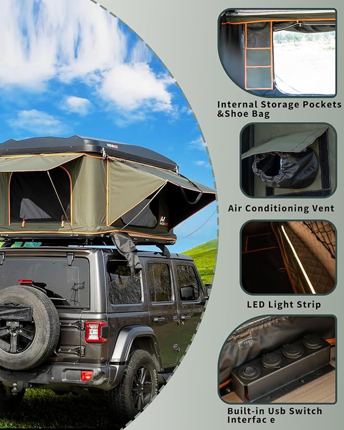 Naturnest Rooftop Tent Hard Shell, Naturnest Orion Roof Top Tent, Pop Up Tents for Camping,Boxy RTT Overlanding Tent for Van SUV Trunk, 2-3 Person