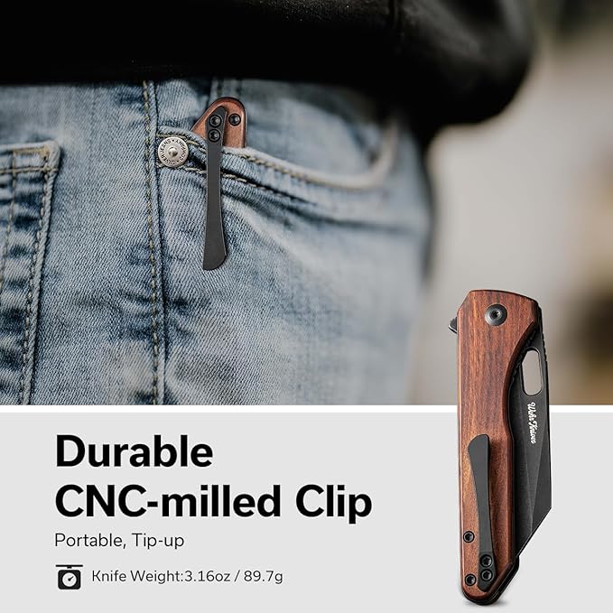 CIVIVI Nugz Folding Pocket Knife for EDC, 3.17" 14C28N Reverse Tanto Blade Wood Handle Flipper Knife for Ideal Gift to Men Women C23060-3 (Wood)