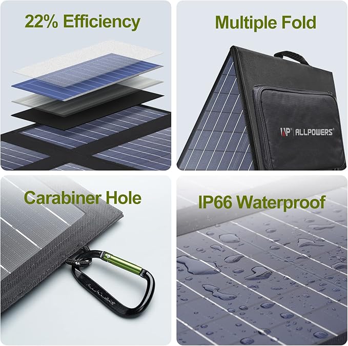 ALLPOWERS SP026 60W Portable Solar Panel, Foldable Solar Charger with USB-C/DC/QC Outputs, 22-25% High Efficiency Panel Solar Portatil for Phone, Laptop, Power Station, Camping, RV(SP026-60W