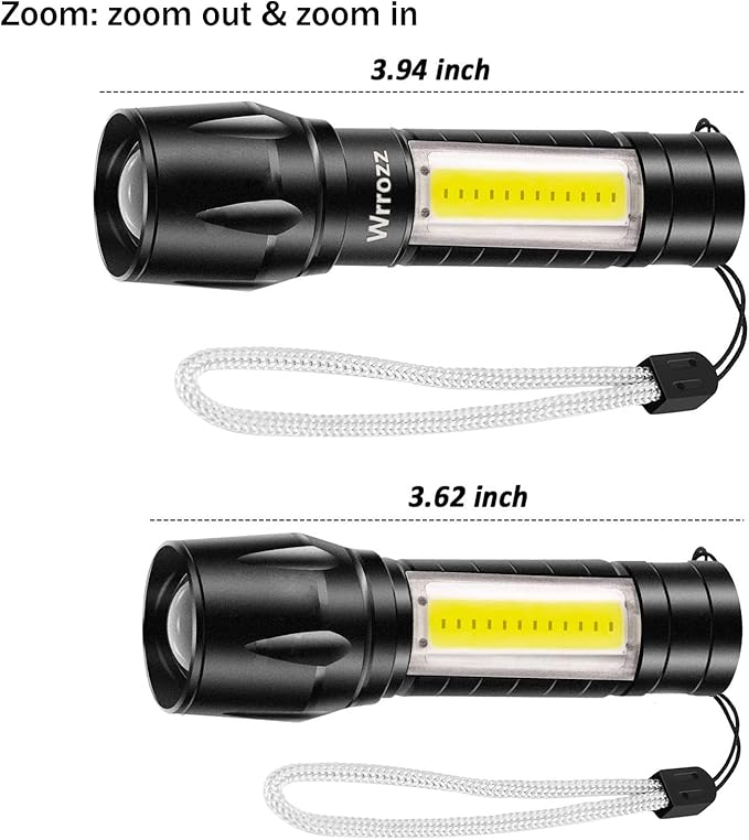 Led Flashlight Rechargeable USB Mini Torch Light, Ultra Brightest Small Flash Light Handheld Pocket Compact Portable Tiny Lamp with Side Lantern, High Powered Tactical Travel Flashlights 1 Pack