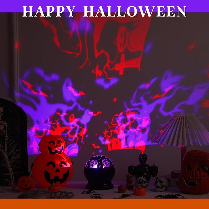 Halloween Projector Lights Indoor Halloween Projection Light LED Spooky Ghost Bat Owl Pumpkin Decorative Outdoor Lighting Projectors for Party Holiday Garden Landscape