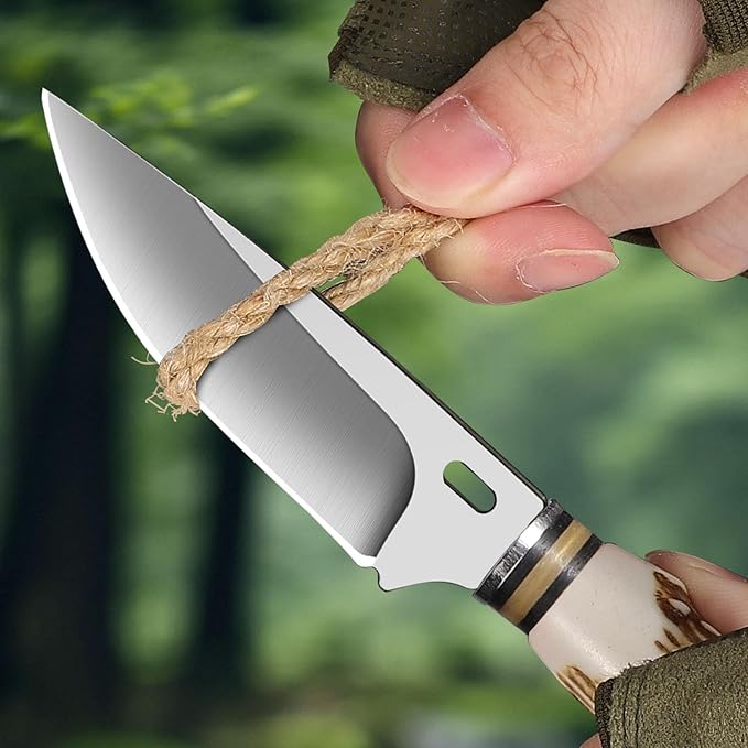 Plys Fixed blade knife, survival knife, Hunting Knife With Leather Sheath, Camping Outdoor Sharp Blade BBQ Knives,Gifts for Men