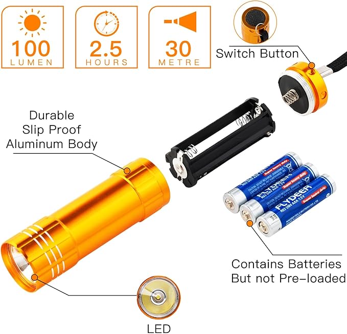 KunHe 180 Pack Small Mini Cheap Flashlights for Kids Bulk with Batteries Aluminum LED Bulk Flashlight for Party Favor Camping Emergency Power Outage Gift to Operation Christmas Child Items Bulk Gift