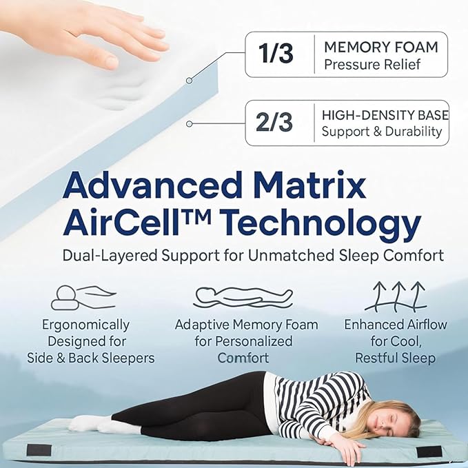 Hazli Matrix Comfort-Cell Memory Foam Camping Mattress Pad - Roll Up Mattress for Adults - Portable Cot Sleeping Pad for Camping - Floor Mat or Bed Roll for Car, SUV