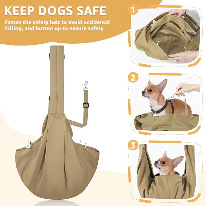 SlowTon Dog Carrier Sling - Thick Padded Shoulder Strap Adjustable Dog Carriers for Small Dogs, Puppy Carrier Purse for Pet Cat with Front Zipper Pocket Safety Belt Machine Washable (BRN, M)