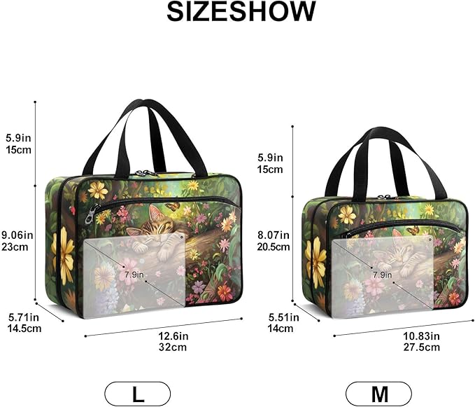 Fustylead Sleeping Cat in Forest Butterfly Floral Large Medical Storage Bag with Zipper Empty First Aid Bag Trauma Kit for Traveling Hiking Camping Backpacking