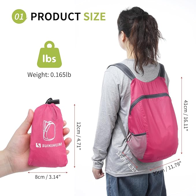 20L Ultra Hiking-Daypack Lightweight Foldable Travel Packable Backpack for Camping Cycling Outdoor,rose Red