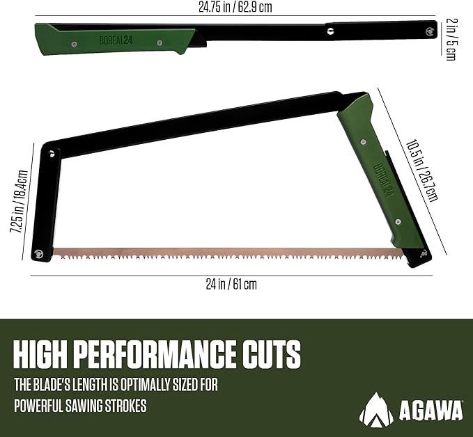 AGAWA - BOREAL24 Backwoods Kit - Includes 24" Folding Saw, Leather Sheath, 24" All-Purpose & 24" Aggressive Saw Blade - For Camping, Hunting & Survival Kit (Black Frame/Green Handle)