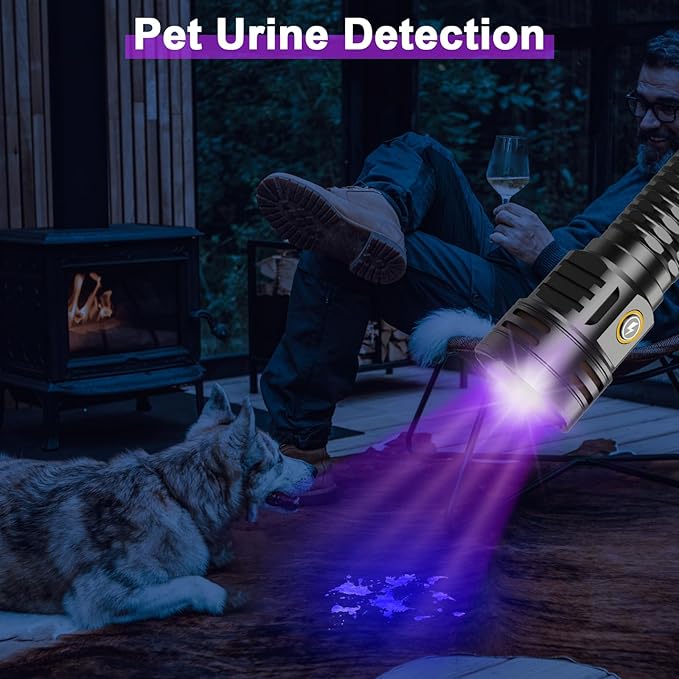 2-in-1 Powerful UV Flashlight & High Lumens Tactical Light, 7 Modes Rechargeable, 18H Runtime, IPX5 Waterproof for Pet Urine Detection, Curing Resin, Outdoor Emergencies, Scorpion Hunting 2 Packs