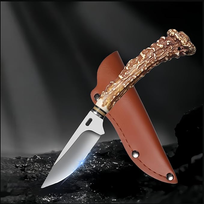 Plys Fixed blade knife, survival knife, Hunting Knife With Leather Sheath, Camping Outdoor Sharp Blade BBQ Knives,Gifts for Men