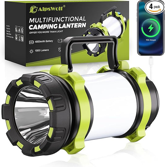 AlpsWolf Camping Flashlight, 6 Modes Camping Lantern Rechargeable LED Lantern for Power Outage, Camping Light Flashlight for Emergency, Green
