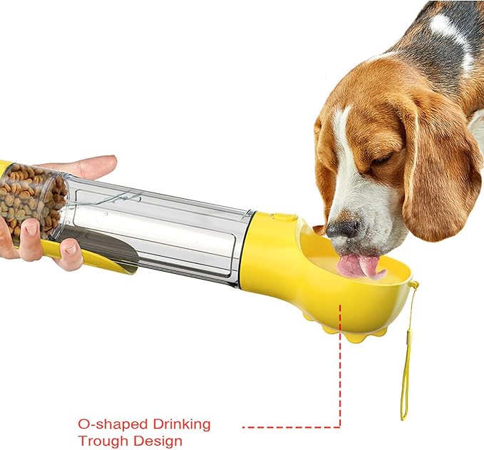 DoqiPaw Dog Travel Water Bottle Leak Proof No Spill Lead Leash Waterer Feeder Accessory Alternative to Dispenser Portable Pet Bowl Large Dogs(500ml) (Yellow)