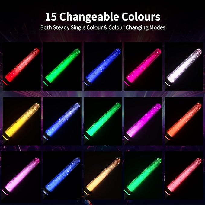 LED Glow Sticks 2 Pack, Reusable Light Up Toys 15 Colors Light Stick Bulk, Glow Party Supplies for Wedding, Birthday, Raves, Concert, Camping, New Year, Halloween, Christmas (with AAA Battery)
