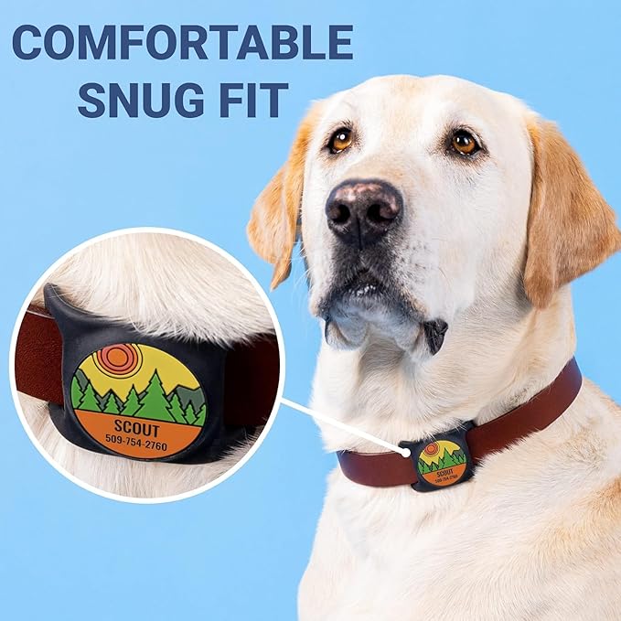 GoTags Designed for Airtag Engraved Dog Collar Holder, Personalized Airtag Case for Pet Collar, Up to 2 Lines of Custom Text, Slide On Tag for GPS Dog Tracker, Compatible with Apple iPhone, Large