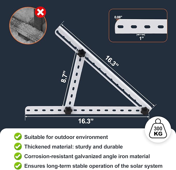 Solar Panel Mount, Upgraded 16" Adjustable Brackets with Foldable Tilt Legs Adjustable Solar Ground Mount for 1-2pcs 10-50 Watt Portable Solar Panel for RV, Roof, Boat, and Off-Grid