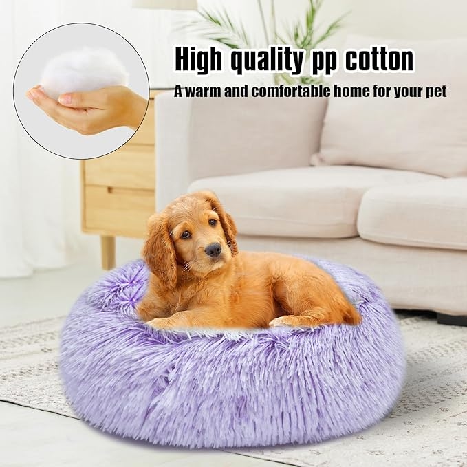 Cat Beds for Indoor Cats,Cat Cave for Puppy and Kitty,Calming Small Dog Bed for Small Dogs with Cover Cave,Cozy Warming Fluffy Washable Anti-Slip Pet Sleeping Bag(24 * 24inch,Purple)