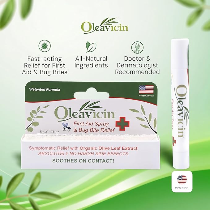 First Aid Spray & Bug Bite Relief - 5 Pack ??Organic Olive Leaf Extract | Fast-Acting Relief for Minor Skin Irritations, Bug Bites & Burns | Natural & Clinically Proven | 0.17 oz (5ml)