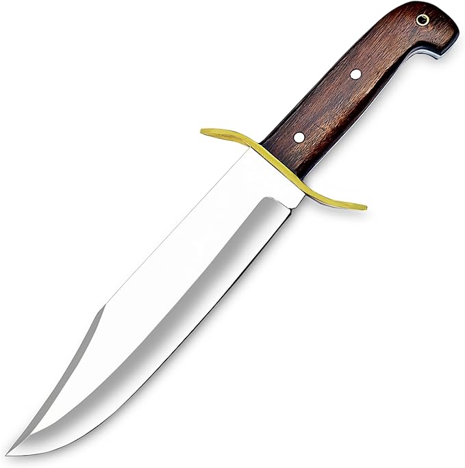 Large Bowie Knife with Leather Sheath Fixed Blade Hunting Knife D2 Steel with Leather for Outdoor Camping